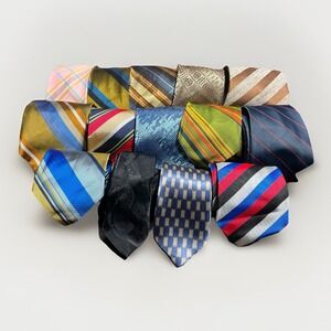 Men's Neck Tie Lot of 14 Vintage Striped And Geometric Ties Blue Grey Crafting